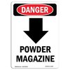 Signmission OSHA Danger Sign, Powder Magazine Down Arrow, 5in X 3.5in Decal, 3.5" W, 5" L, Portrait OS-DS-D-35-V-2259